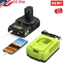 18V 3.0Ah Battery & Charger Combo with USB Port,Replacement for Ryobi 18V Batter