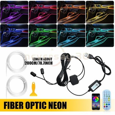 Car Interior Ambient Lighting APP Neon LED Light Trim Glow Optic Fiber Strip New