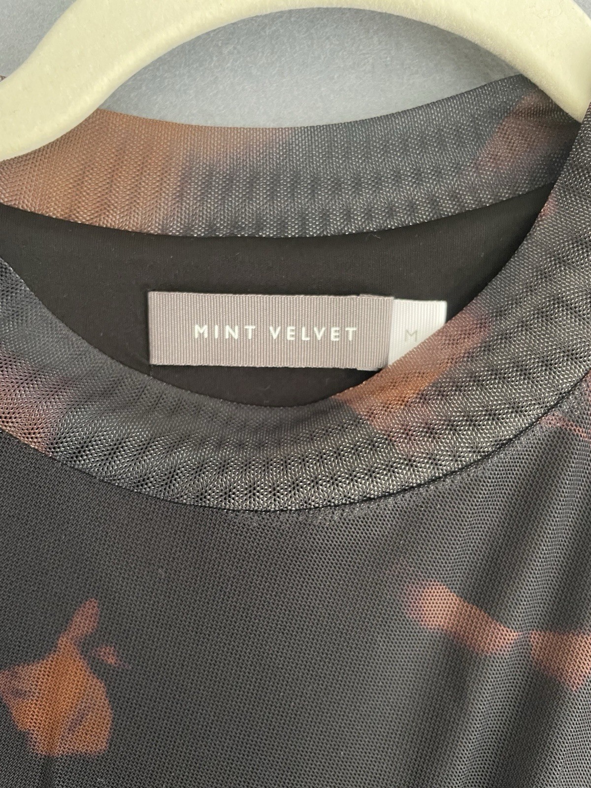 Mint Velvet Dress M Black Brown Mesh Stretchy Midi Sheer Long Sleeve Whimsigoth