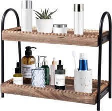 Bathroom Vanity Organizer 2 Tier Wood Bead Storage Shelf for Cosmetics