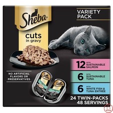 Sheba Perfect Portions Cuts In Gravy Tuna Salmon White Fish Cat Food 2.6oz/24ct