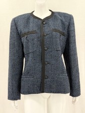 Vintage Lizwear Liz Claiborne Blazer Womens 12 Blue Black Wool Tweed Academia