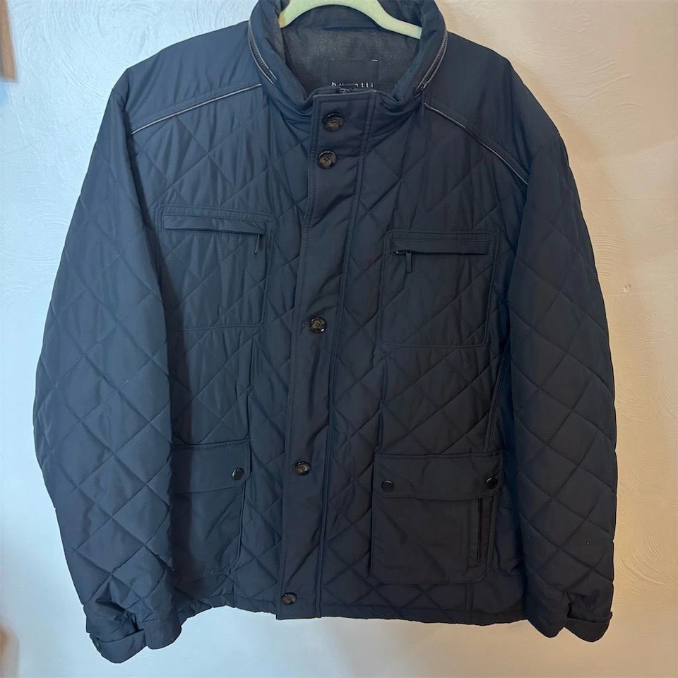 布加迪男式绗缝野战夹克海军蓝 62 码中长休闲 — 第 2/4 张图片