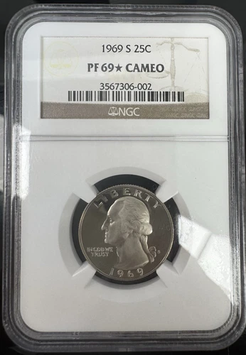 1969-S Proof Washington Quarter 25C NGC PF 69 Star Cameo