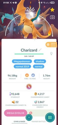 Pokémon Shadow Charizard ( Caught In 2019 ) ( Maxed Level 50 ) ( 3 Moves ) GO