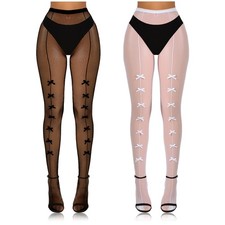 APLZGMG 2 Pairs Bow Fishnets Stockings for Women, One Size, Black and White