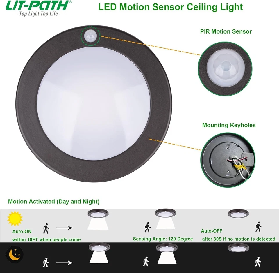 2 Rechargeable Motion Sensor Ceiling Light with Remote,Battery Powered Wireless - Image 4 of 4