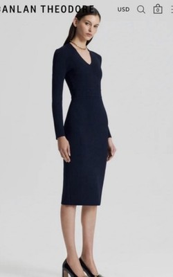 scanlan crepe knit dress Nwt theodore V Neck Long Sleeve XS XSmall Navy Collection: Revere