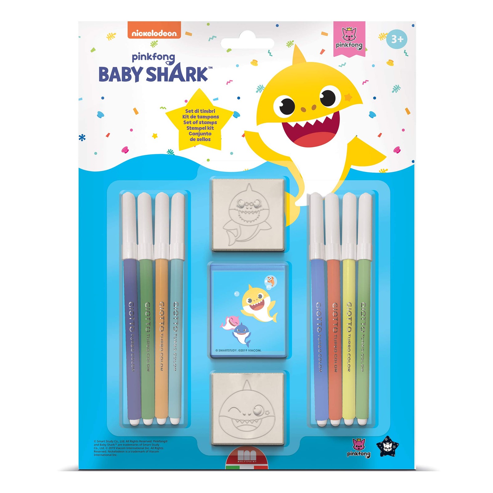 Multiprint Blister 2 Stamps for Kids Baby Shark, 100% Made in Italy, Personalize