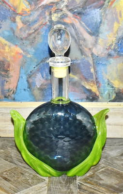 Museum Of Glass 2012 Hot Shop Studio Lime Green & Blue Decanter 26/30 Signed