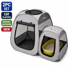 Portable Cat Playpen Pet Tent 2PC Set Indoor Outdoor Litter Enclosure