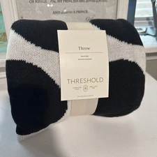 Threshold Black & White Geo Print Reversible Soft Knit Throw Blanket 50" x 60"