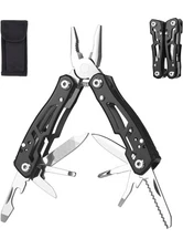 14-in-1 Stainless Steel Mini Multitool Pliers with Case – Black