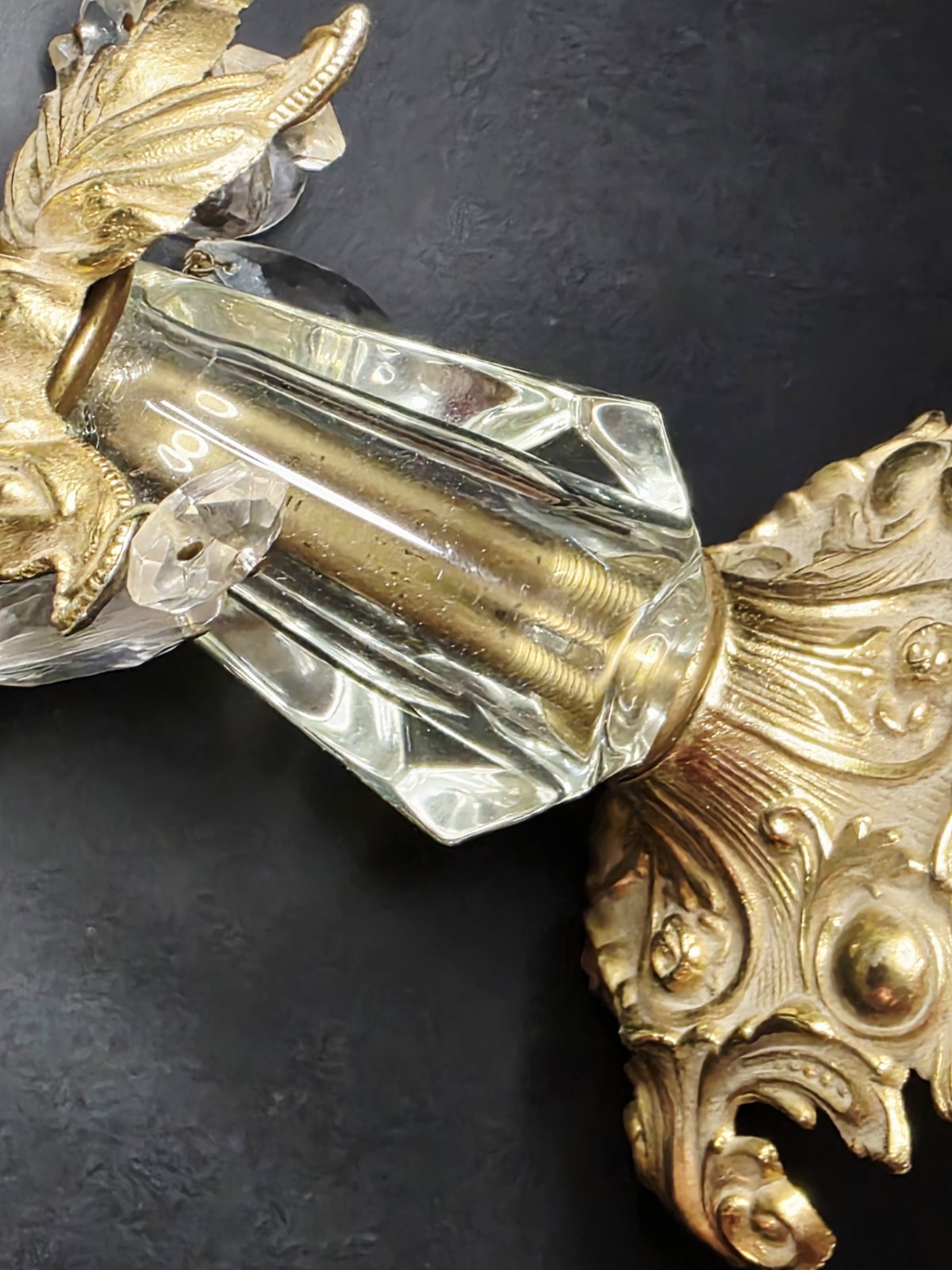 1973 L&L WMC 2 Brass & Crystal Candle Holders 1 Pair Hollywood Regency Vtg MCM