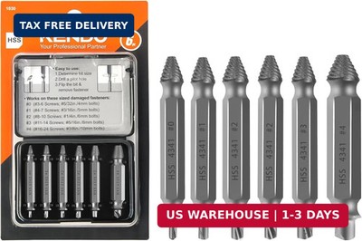 KENDO 6PC HSS Damaged Screw Extractor Set - Remover for Stripped Screws Nuts & B