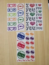 I LOVE YOU Heart Celebration Stickers Planner Crafts Scrapbook ~3 SHEETS