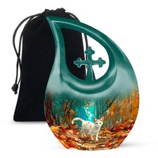 White Cat Standing Burial Large Urns For Ashes Adult Father 10 Inch 