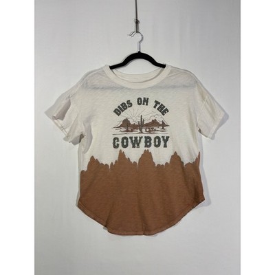 Western Boho Shyanne Dibs On The Cowboy Graphic Tee Women Small Brown White