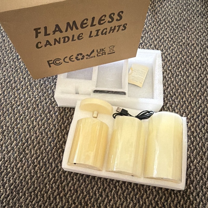 Flameless LED Pillar Candles Set of 3, Battery-Operated, Ivory, Unscented