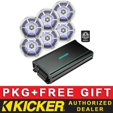 KICKER KMA600.6 6CH AMPLIFIER BOAT/MARINE AUDIO PACKAGE 6.5" LED SPEAKERS 3PAIRS