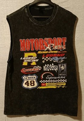ROMWE Muscle Shirt Herren Gr L Schwarz Acid Wash Tank Top Racing Vintage Sport
