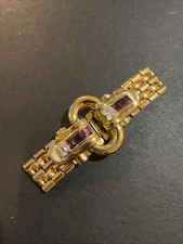 Vinatge Givenchy Gold Tone Amethyst Rhinestone Belt Buckle Bracelet