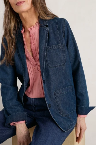 Seasalt Women's Blazer - blue Willow Carr Denim Blazer - Tall - Mid Indigo Wash - Picture 1 of 6