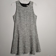 BANANA REPUBLIC Sleeveless Drop Waist Boucle Black White Dress 12 Flounce EUC