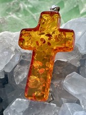 Large Stylish TJC 925 Sterling Silver Amber Cross Pendant ~ 6.73g