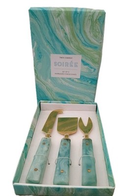 Charcuterie Cheese Knifes, Two's Co Soirée Mint Frosted Marbleized Goldtone NIB