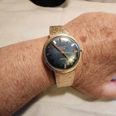 Vtg Wittnauer Geneve 10KT ROP BEVEL Automatic 4/20 10kt Watch RUNS GREAT 