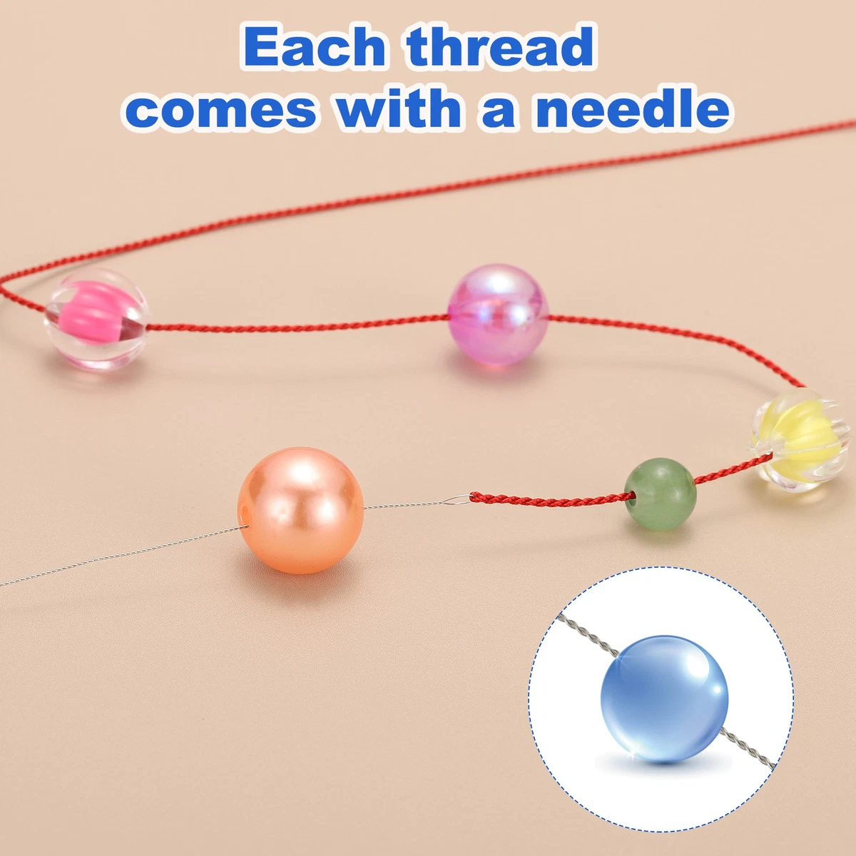 Silk Cord Thread, 5 Pcs Pure Silk Beading Thread Cord Size 0.8 mm, White