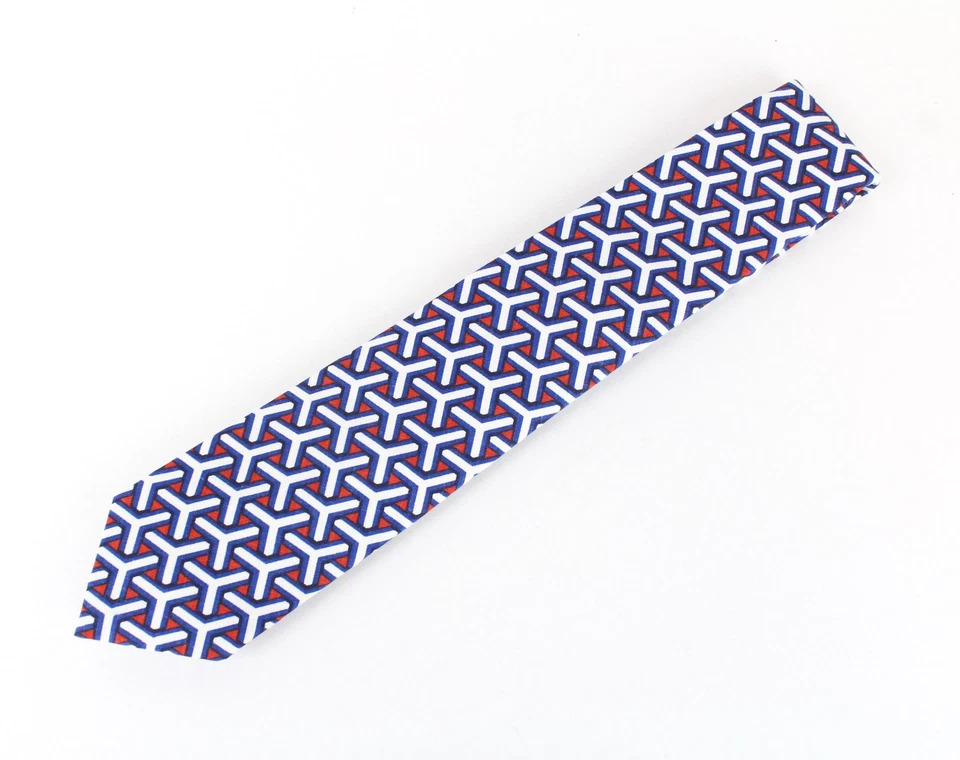 SUITSUPPLY Men's Tie 148x8 cm Linen Cotton Blend Blue Knit Graphic Print Formal - Image 2 of 4