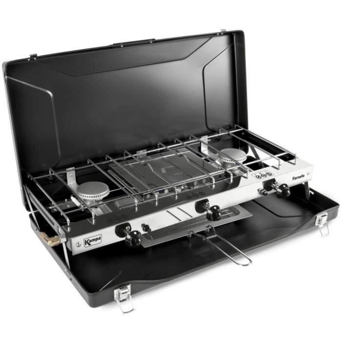 Réchaud à gaz de camping KAMPA Fornello 2 feux avec gril noir portable