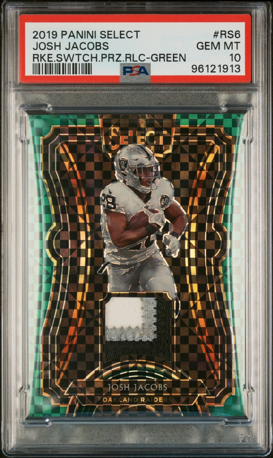 Josh Jacobs Panini Select Rookie Swatches Prizm Relics #RS6 Green
