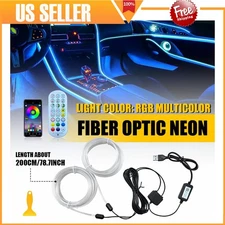 LED Neon Light Trim Glow Optic Fiber Strip Car Inside Ambient Lighting Kit