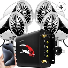 1000W Bluetooth Motorcycle Stereo 4 Speaker Audio MP3 System USB SD Radio Chrome