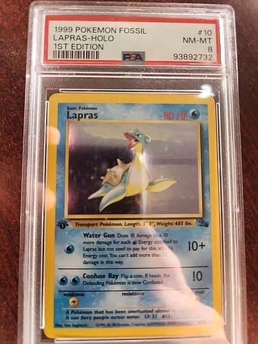 Lapras Fossil 1st Edition Holo Pokemon Card WOTC NM Mint PSA 8