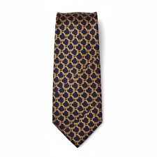 Vintage Burberrys Tie Navy Gold Chain Pattern Made in England Silk 58Lx3.75W.