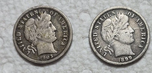 1903 O & 1899 S Barber Dimes. Estimated Extra Fine 40. Starting At 50% Off A0149