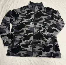 Vintage Starter  Jacket  Full Zipper Fleece Camo Gray Black Mens XL 46-48
