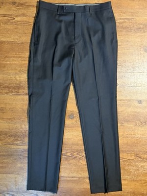 Calvin Klein Men's 32x32 Black Wool Dress Pants Flat Front Straight Fit Stretch