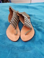 LOKOA Full Leather Green Studded T Bar Boho Shoes Sandals Size 38 C3