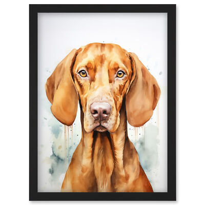 Ungarischer Vizsla Hund weiches Aquarell Kunstwerk Portrait gerahmt Wandbild Druck A4