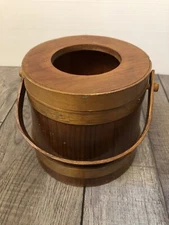 Vintage Firkin Wooden Bucket Sugar Swing Handle Lid Banded Primitive 6.5" Tall
