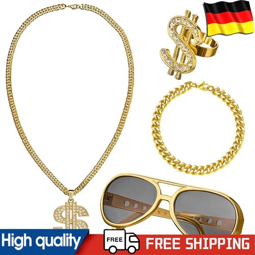 80s/90s Rapper Accessories Hat Dollar Necklace Glasses Bracelet for Retro Party