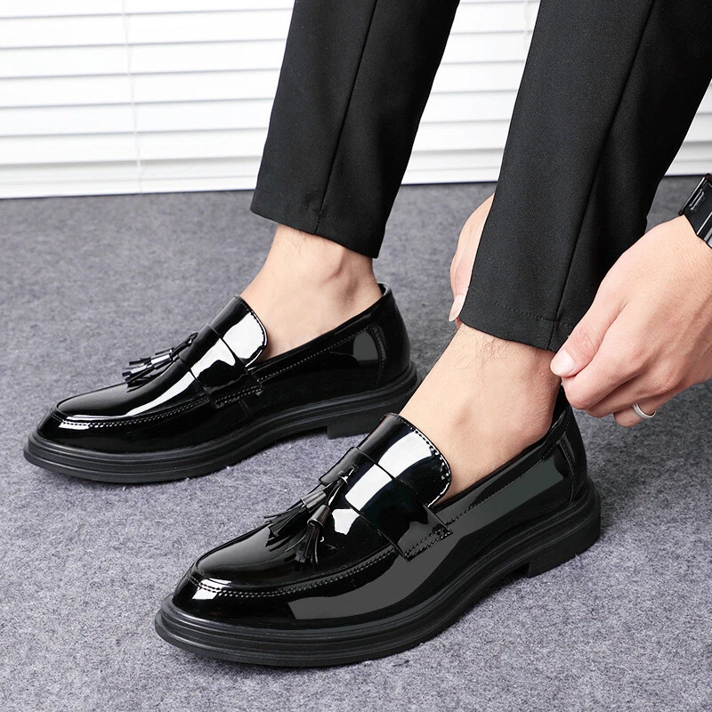 Men's Formal Shoes Slip on Flats Business Dress Shoes Patent Leather  Footwear