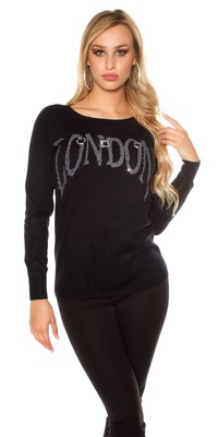 Casual Under-/Over Look Strick Pullover mit Deko Strass und Spitze