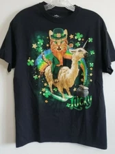 Way To Celebrate Womens M Black St. Patricks Day Cat Rainbow Llama Lucky Shirt