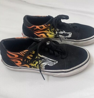 VANS Kids Old Skool Black Flame Lion Size 3 Kid Pre-Owned